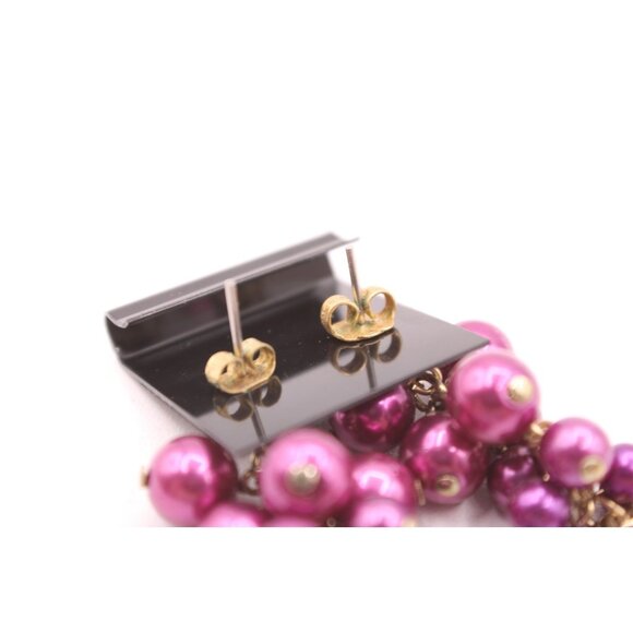 Purple Gradient Cluster Beaded Earrings Gold Tone Grapes Fruits Fashion Jewelry - Picture 4 of 7